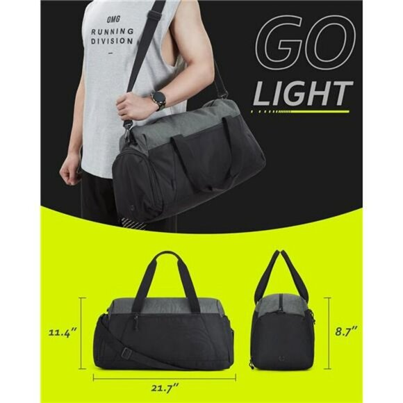 Gym Travel Duffel Bag Foldable Lightweight Weekender With Shoe Compartment - Picture 3 of 7